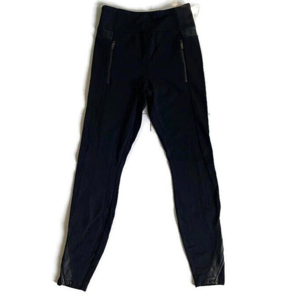 Athleta Womens Luxe Ponte Leggings Pants Black Faux Leather Zip Moto Leggings XS - Picture 3 of 6